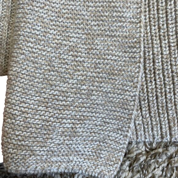 Talbots Sz XL Petite Oatmeal Marled Chunky Cable Knit Open Front Cardigan Cotton - Picture 11 of 16